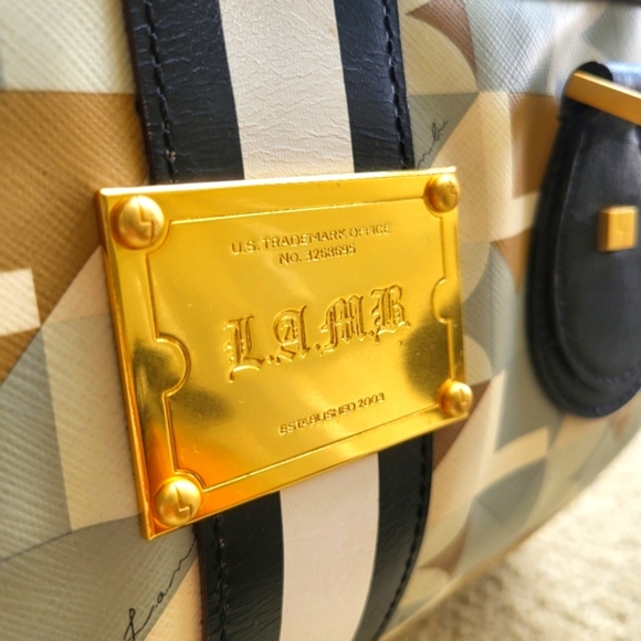 L.A.M.B. Bowling bag Blue and Cream Geometric Satchel with Navy Accents - Picture 8 of 12